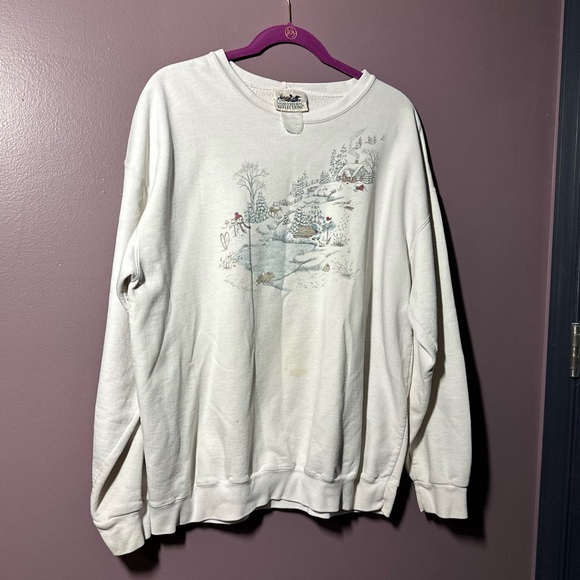 Northern Reflections Off White Sweatshirt with Winter Scene - Picture 5 of 6